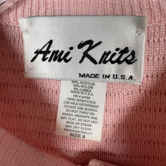 Vintage 90s UnionMade Women's Sweater Ami Knits Pink Gold Buttons Size 8 - Picture 7 of 7